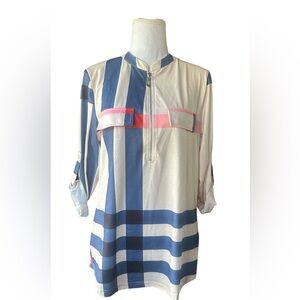 Miya I Chic Striped Blouse with Zip Front YT12